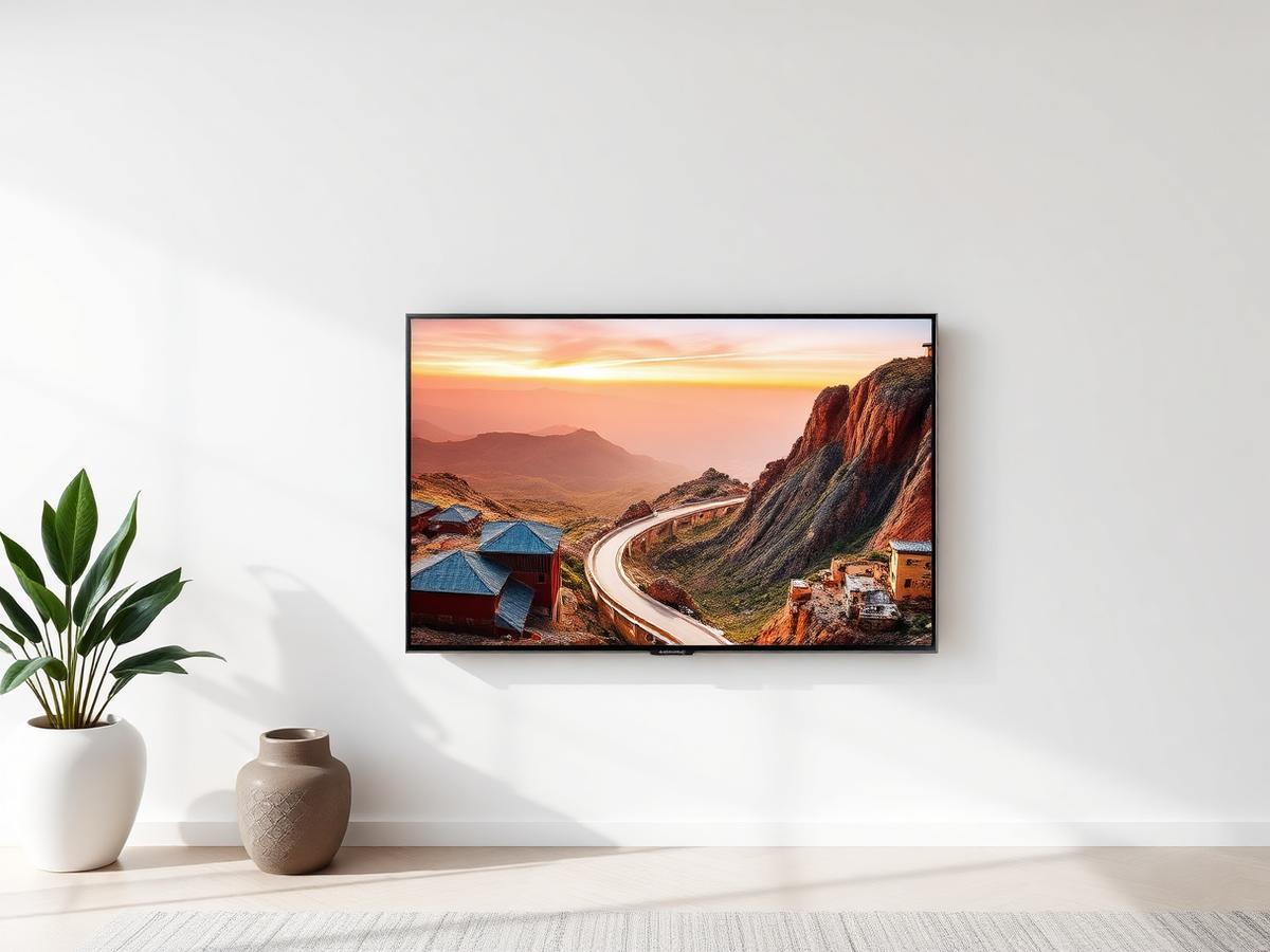 Samsung Frame TV installed flush on a white wall displaying artwork in art mode